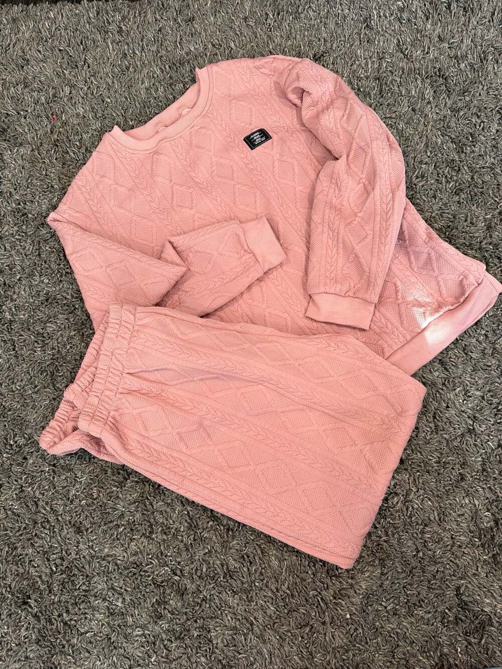 Women's Letter Patch Sweatshirt And Sweatpants Two Piece Set With Round Neck